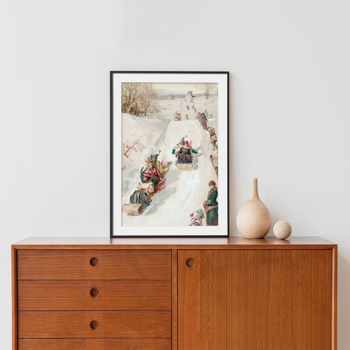 Victorian Toboggan Sledding Snowy Hill Winter Scene Fine Poster - Image 2