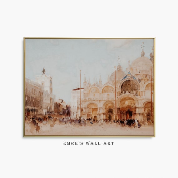 Venice Vintage Watercolor Cityscape Art Print, Italy