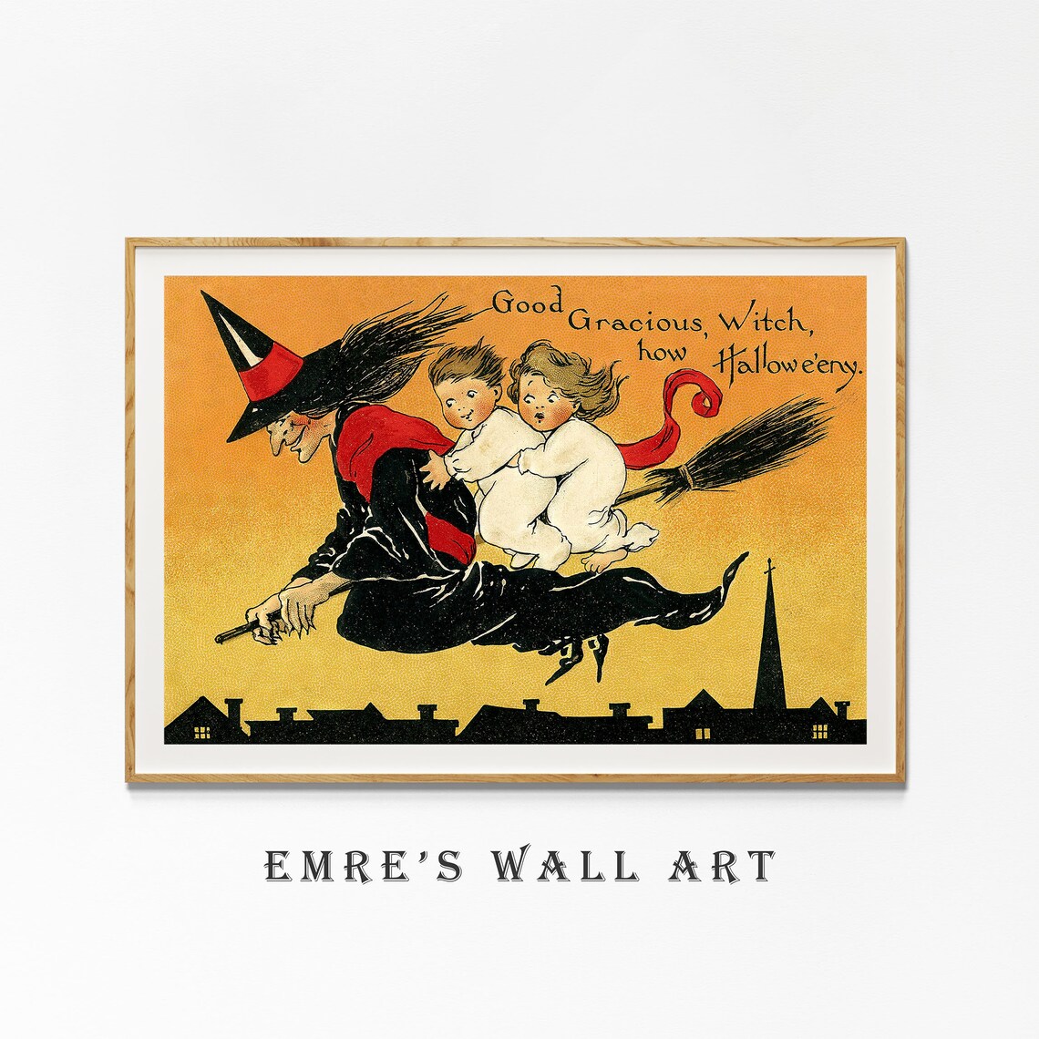 Witch Broom Vintage Halloween Poster, Retro Decor - Image 2