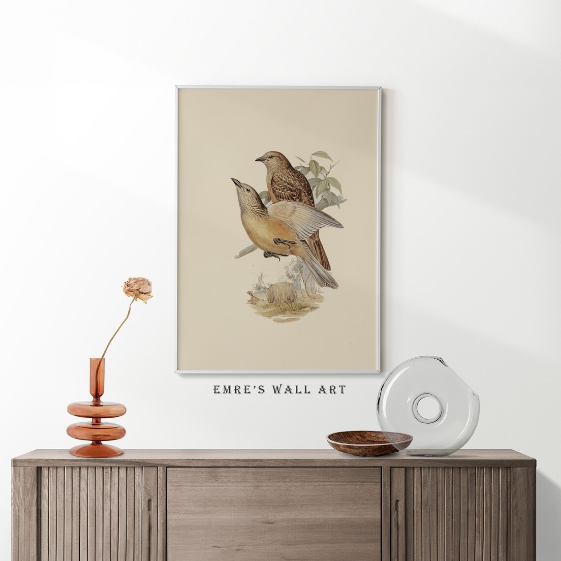 Vintage Rustic Birds Art Print, Neutral Brown Decor - Image 4