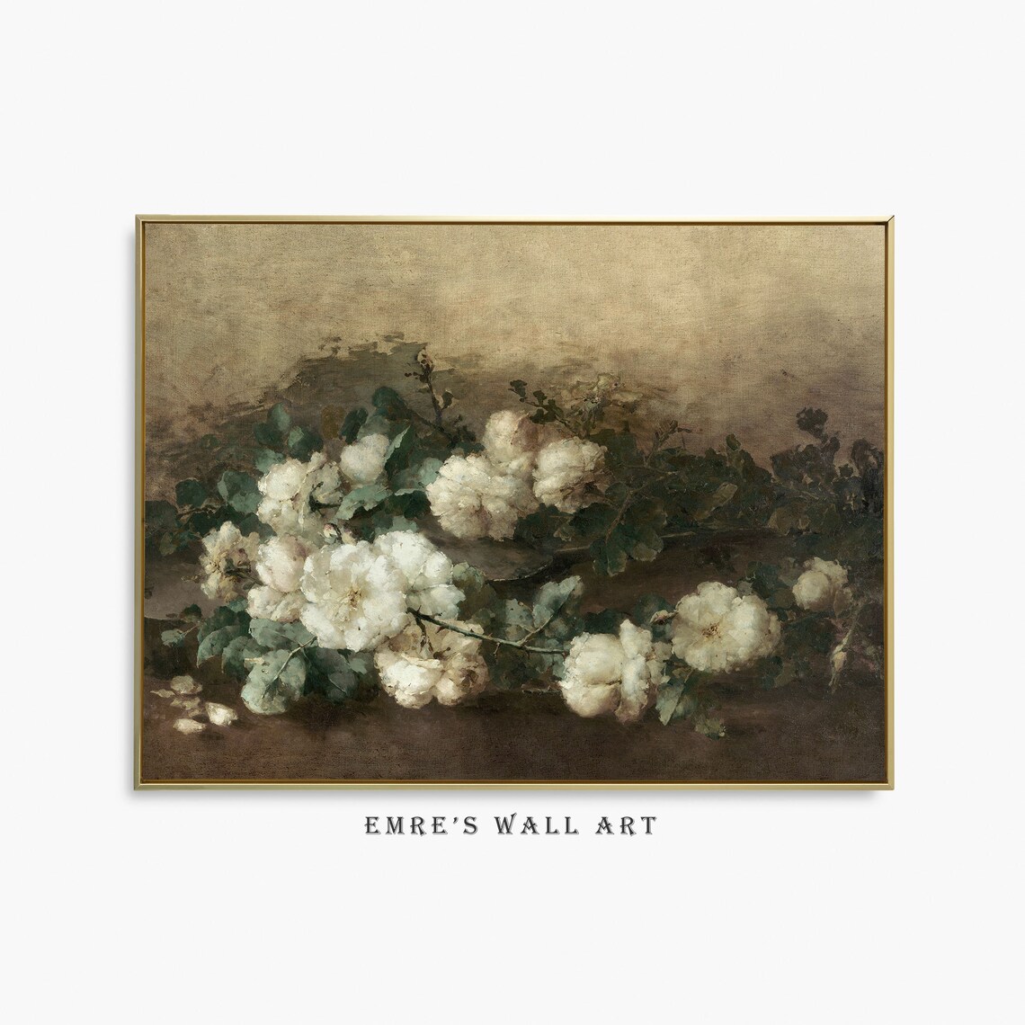 White Roses Bouquet Vintage Floral Still Life Oil Painting Poster
