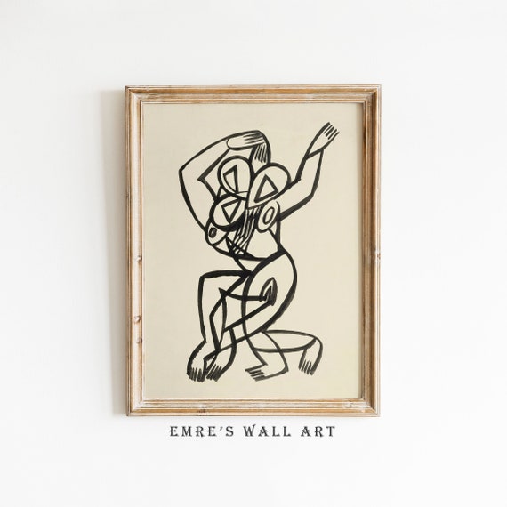 Abstract Dacing Art Print Vintage Figure Painting Wall Decor Neutral Sketch Art Antique Artwork