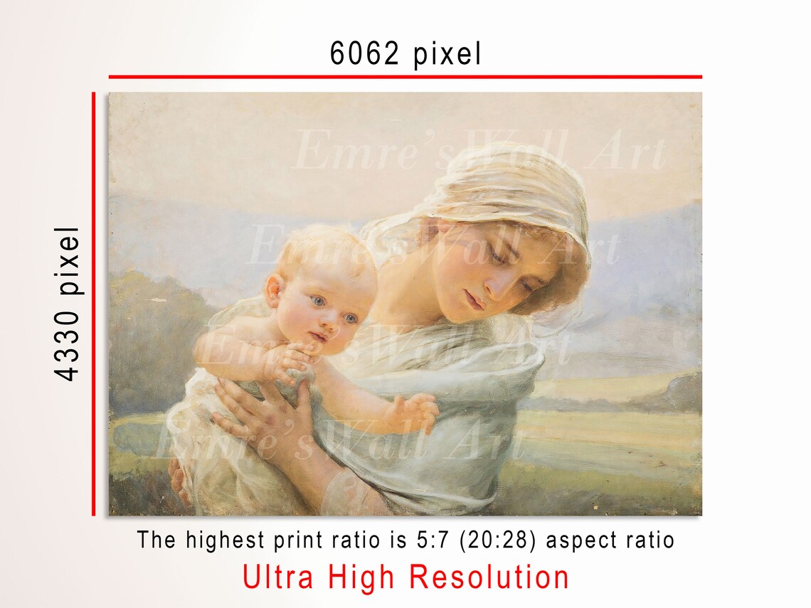Vintage Mother And Child Painting, Gift For Mom Art Print - Image 3