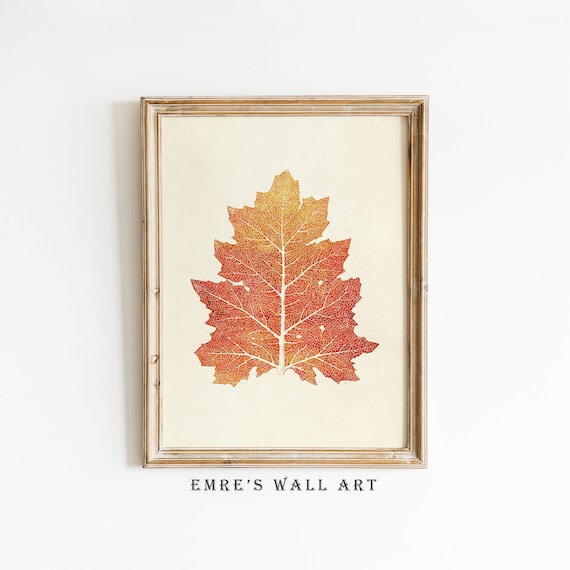 Red Autumn Maple Leaf Botanical Art Vintage Fall Design Poster