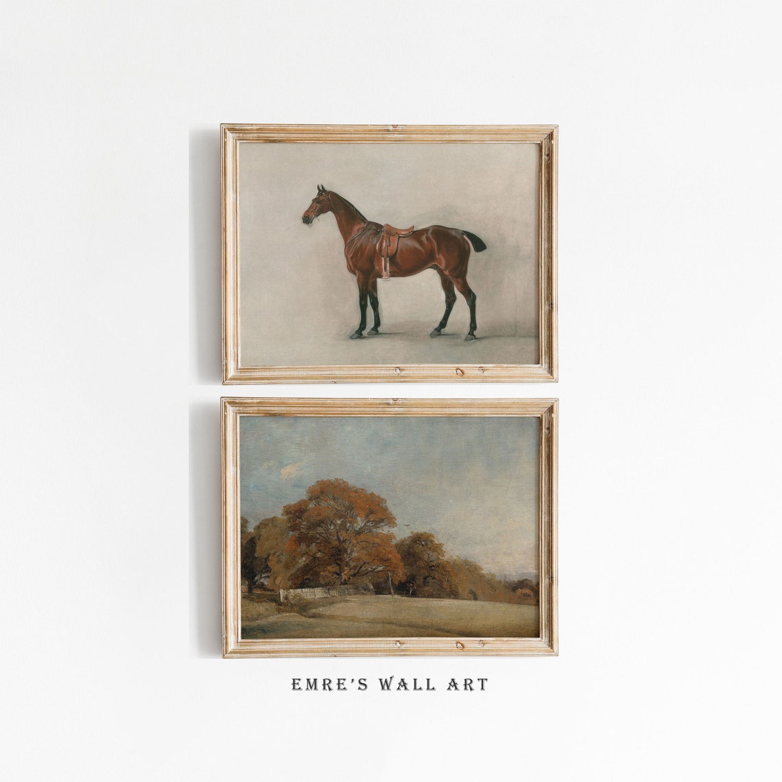 Brown Horse Portrait and Autumn Field Two Piece Art Set Poster