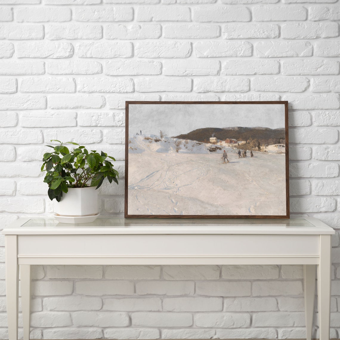 Snowy Winter Landscape Print Winter Painting Wall Art Vintage Holiday Wall Decor Country Farmhouse Holiday Print Art - Image 2