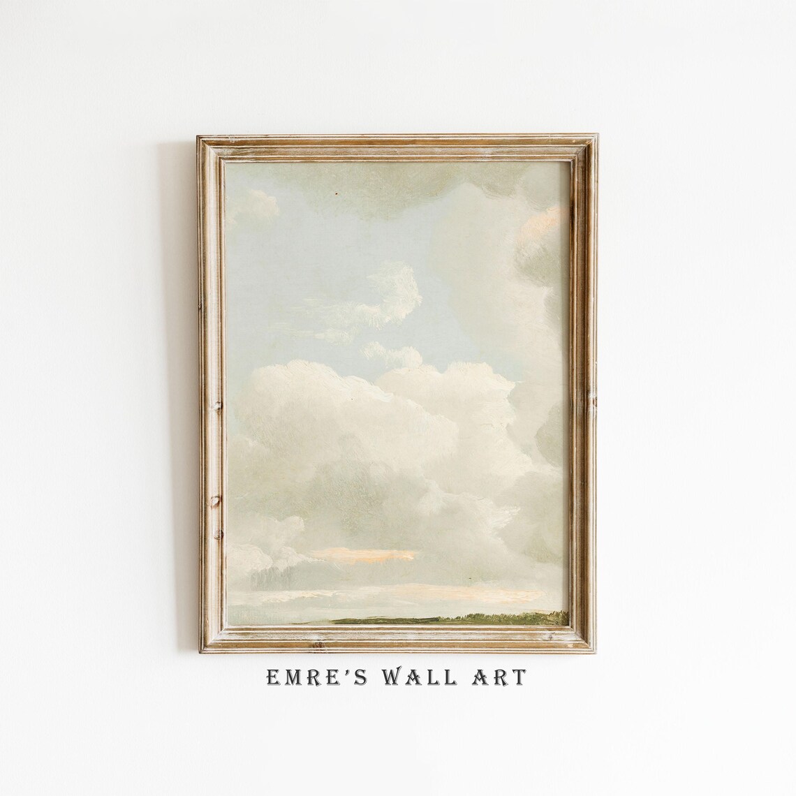 Vintage Cloudy Sky Painting, Soft Nursery Art Print