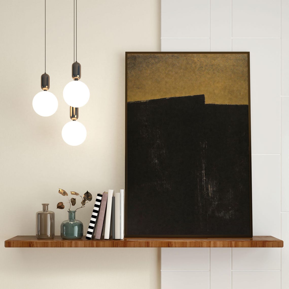 Dark Gold Minimalist Abstract Landscape Moody Wall Decor Poster - Image 2