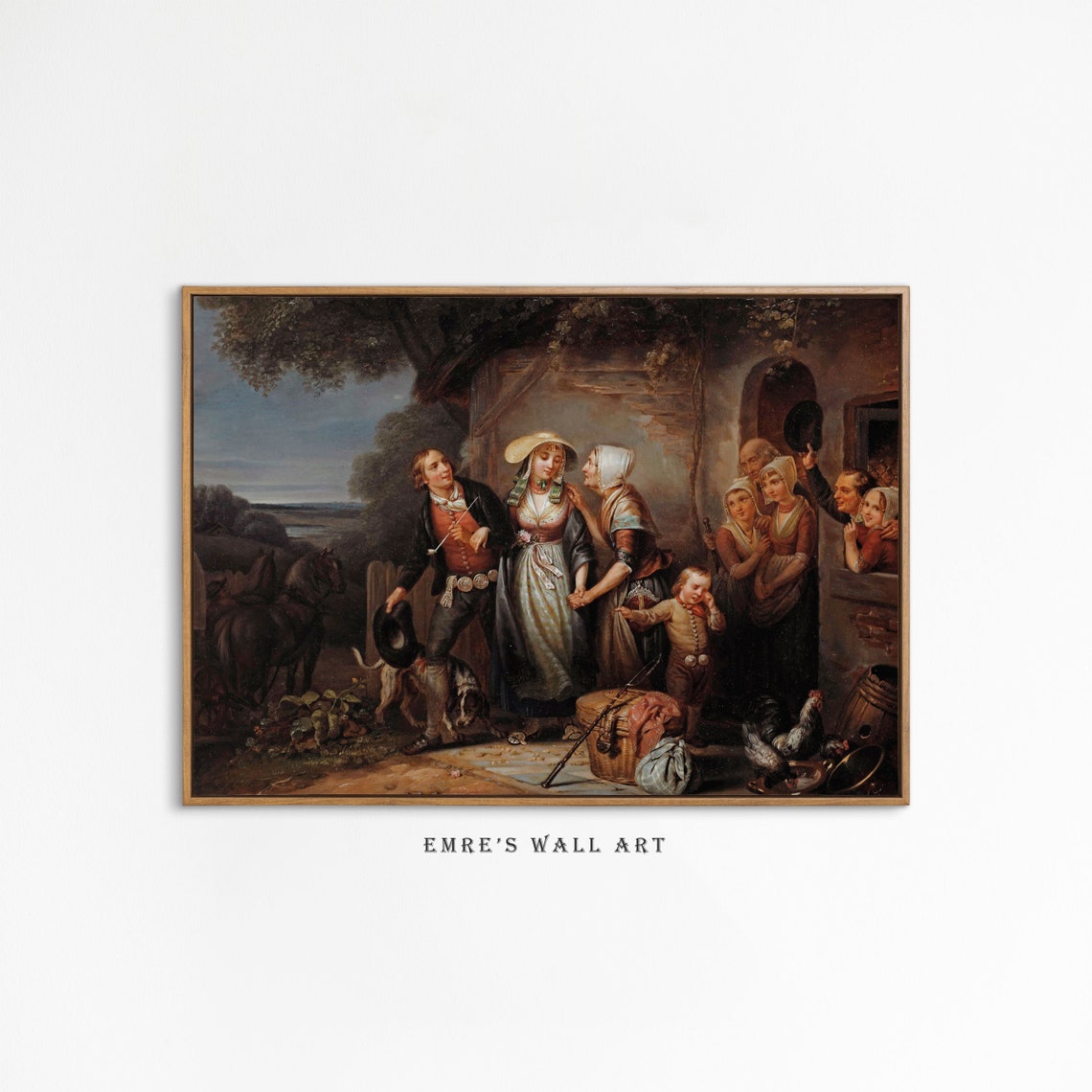 Antique Village People Oil Painting Vintage Country Farmhouse Wall Decor Vintage Brussels Village Print Warm Tone Moody Art Print - Image 2