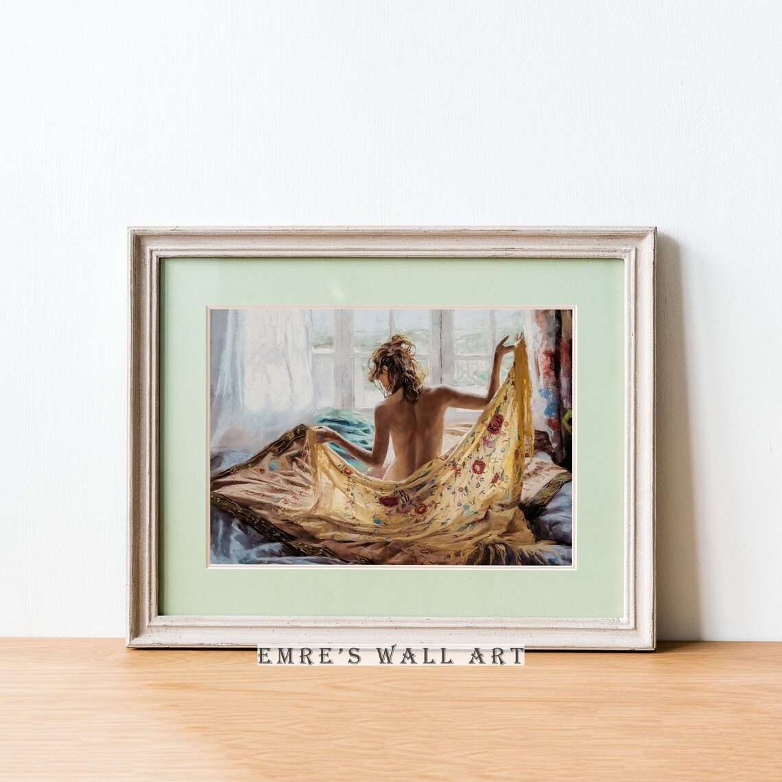 Naked Woman Sitting Bed Vintage Portrait Art Print - Image 2