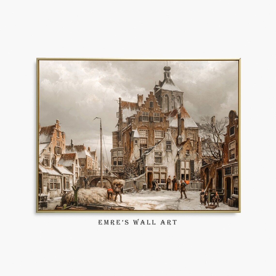 Vintage Winter Cityscape Art Print, Antique Architecture