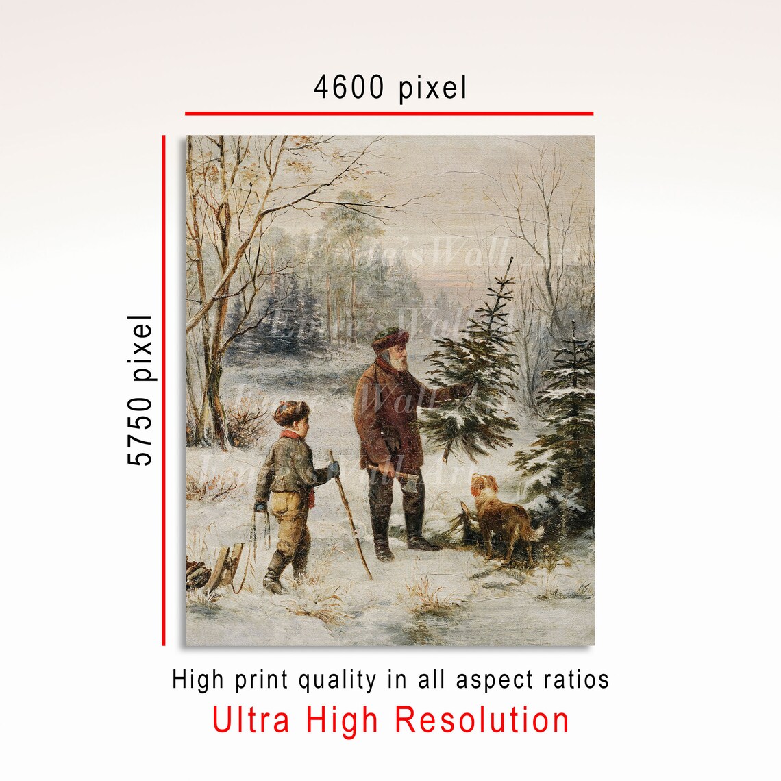 Vintage Christmas Pine Forest Winter Landscape Art Print - Image 3