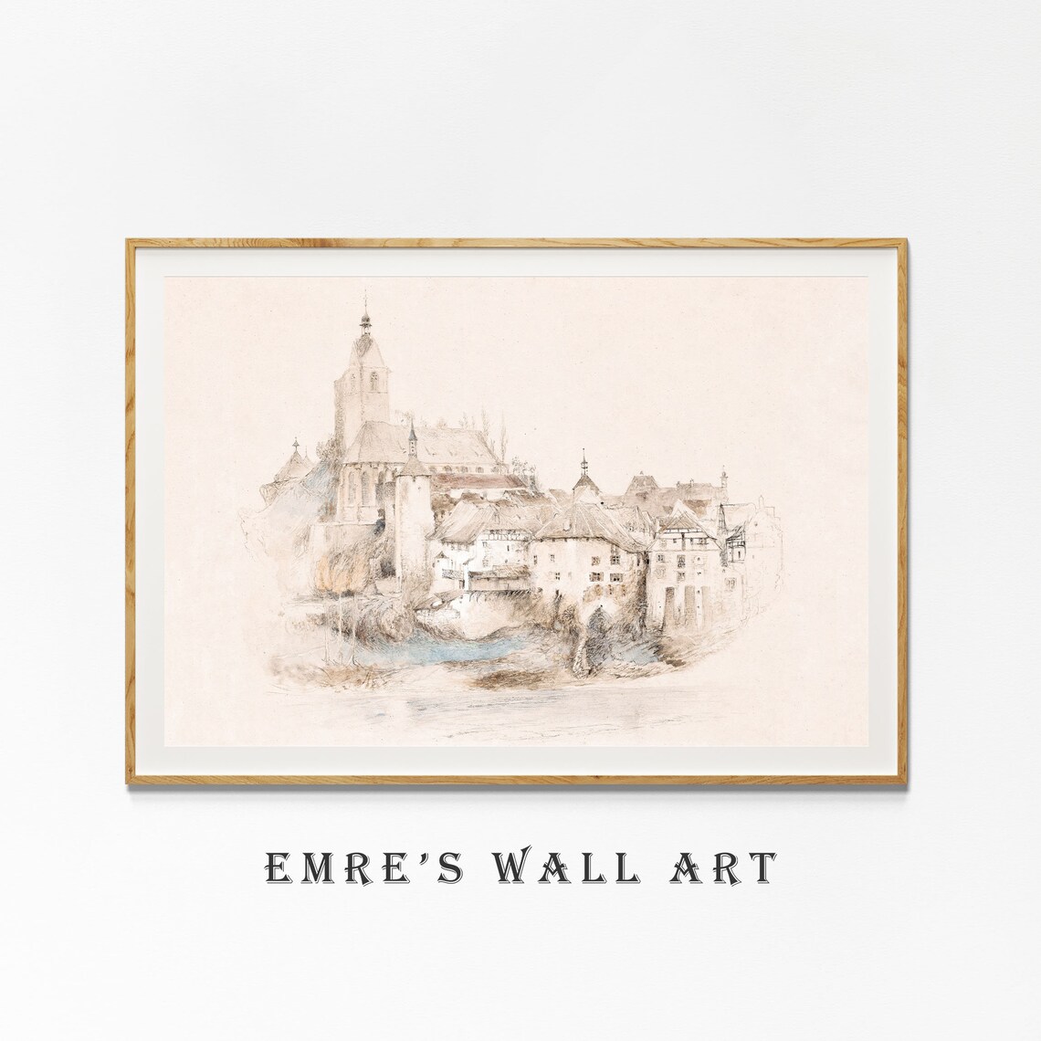 Neutral Cityscape Sketch Art Vintage Village Poster - Image 2