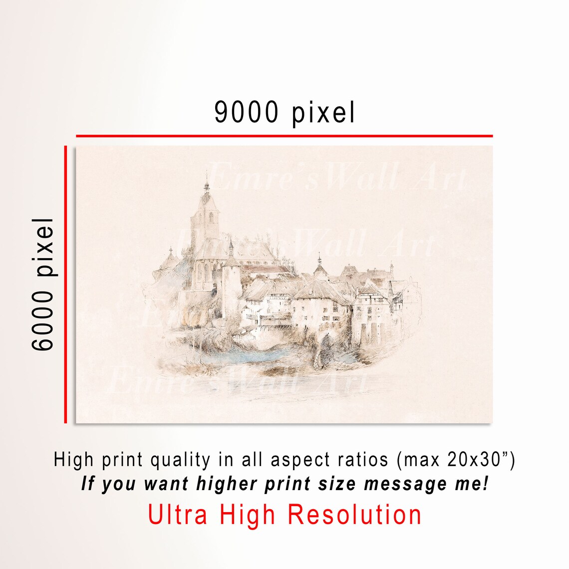 Neutral Cityscape Sketch Art Vintage Village Poster - Image 3