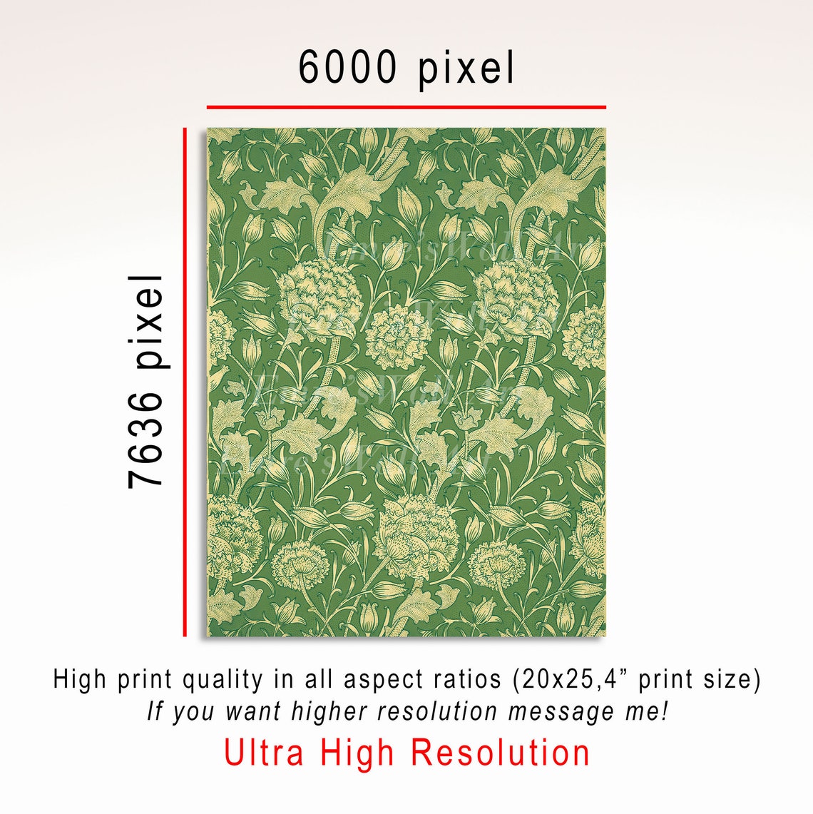 William Morris Green Carnation Floral Pattern Botanical Poster - Image 3