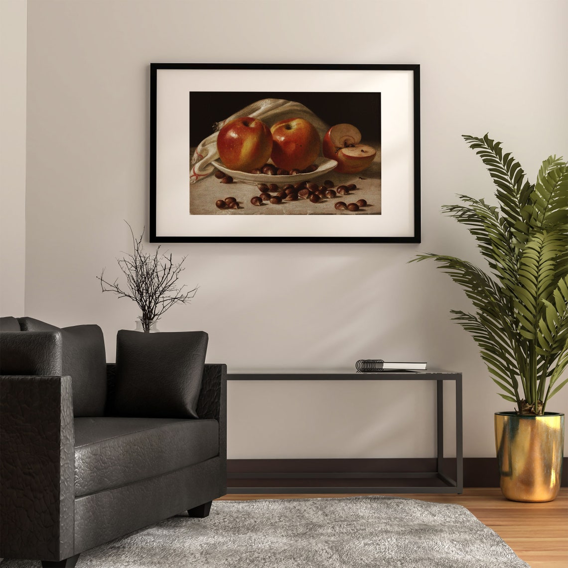 Apples and Chestnuts Still Life Plate Vintage Kitchen Poster - Image 2