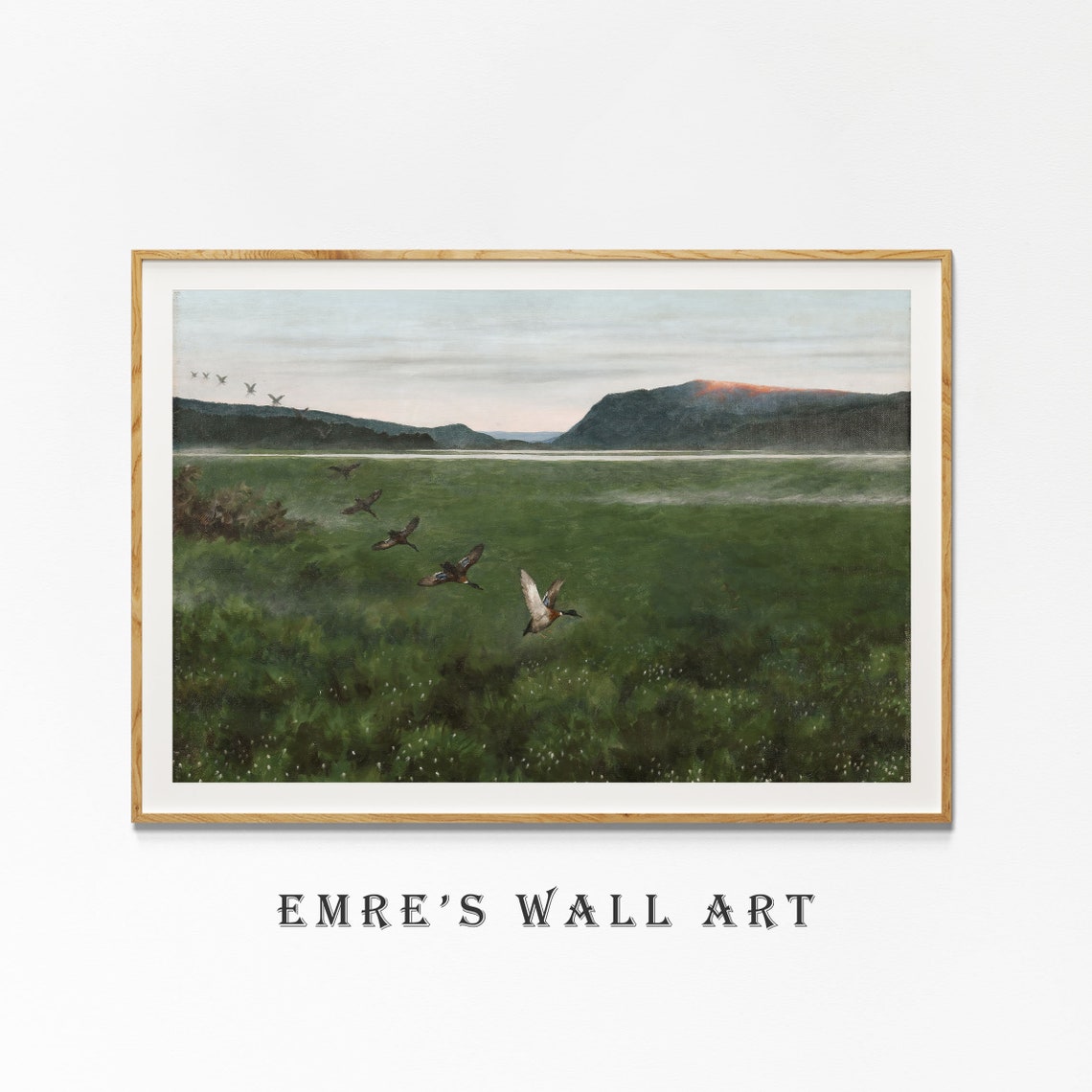 Ducks Flying Over Green Marsh Mountain Lake Vintage Scene Poster - Image 4