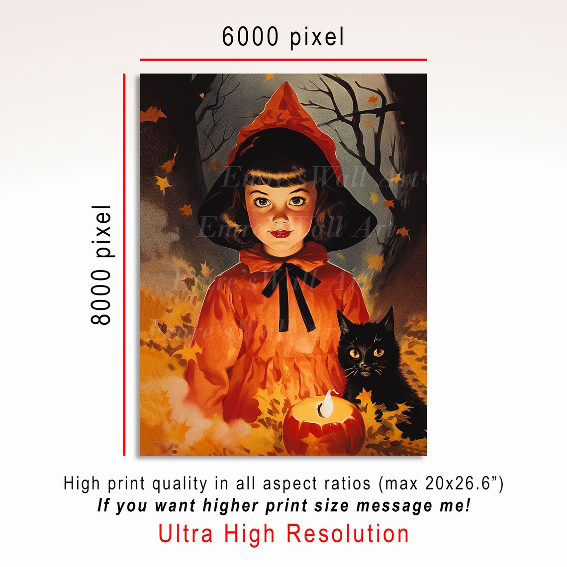 Vintage Little Witch Halloween Poster, Retro Decor - Image 3