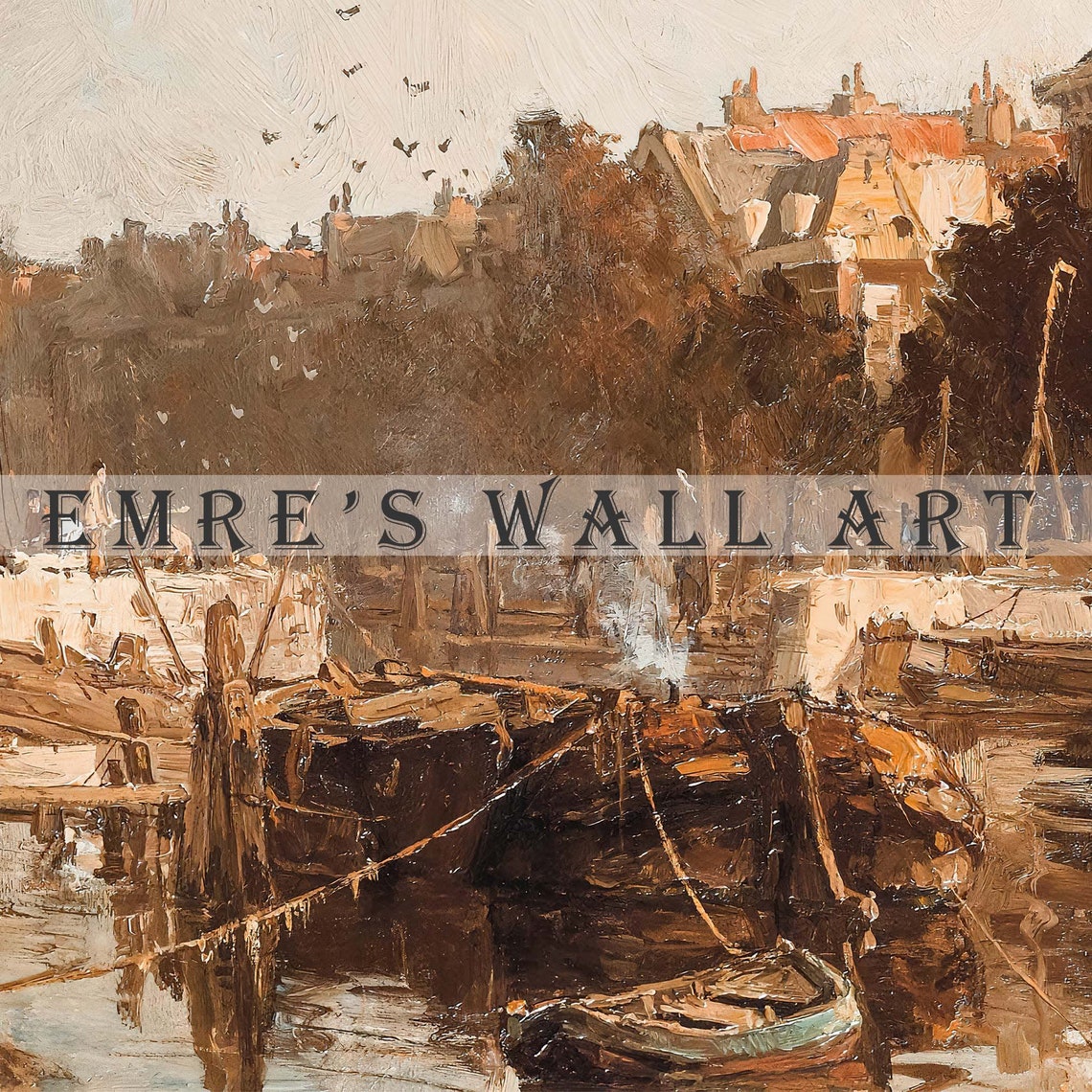 Autumn Tones Rotterdam Art Print Warm Tone Village Painting Vintage Holland Painting Antique Cityscape Wall Art Fall Landscape Print - Image 2