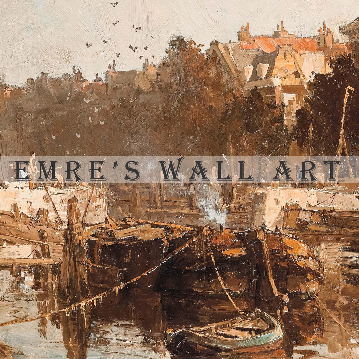 Dutch Canal Harbor Autumn City Boats Quay Vintage Scene Poster - Image 2