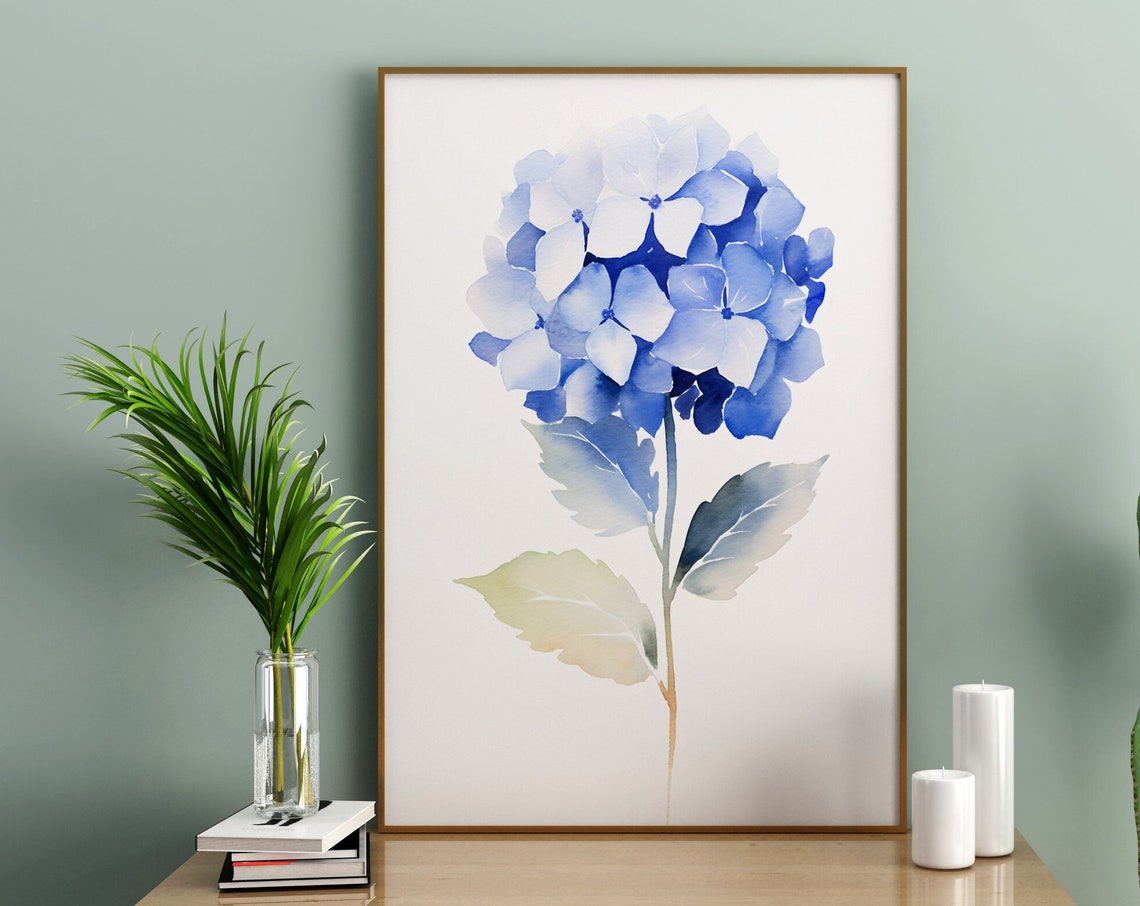 Blue Hydrangea Watercolor Single Flower Minimalist Art Poster - Image 5