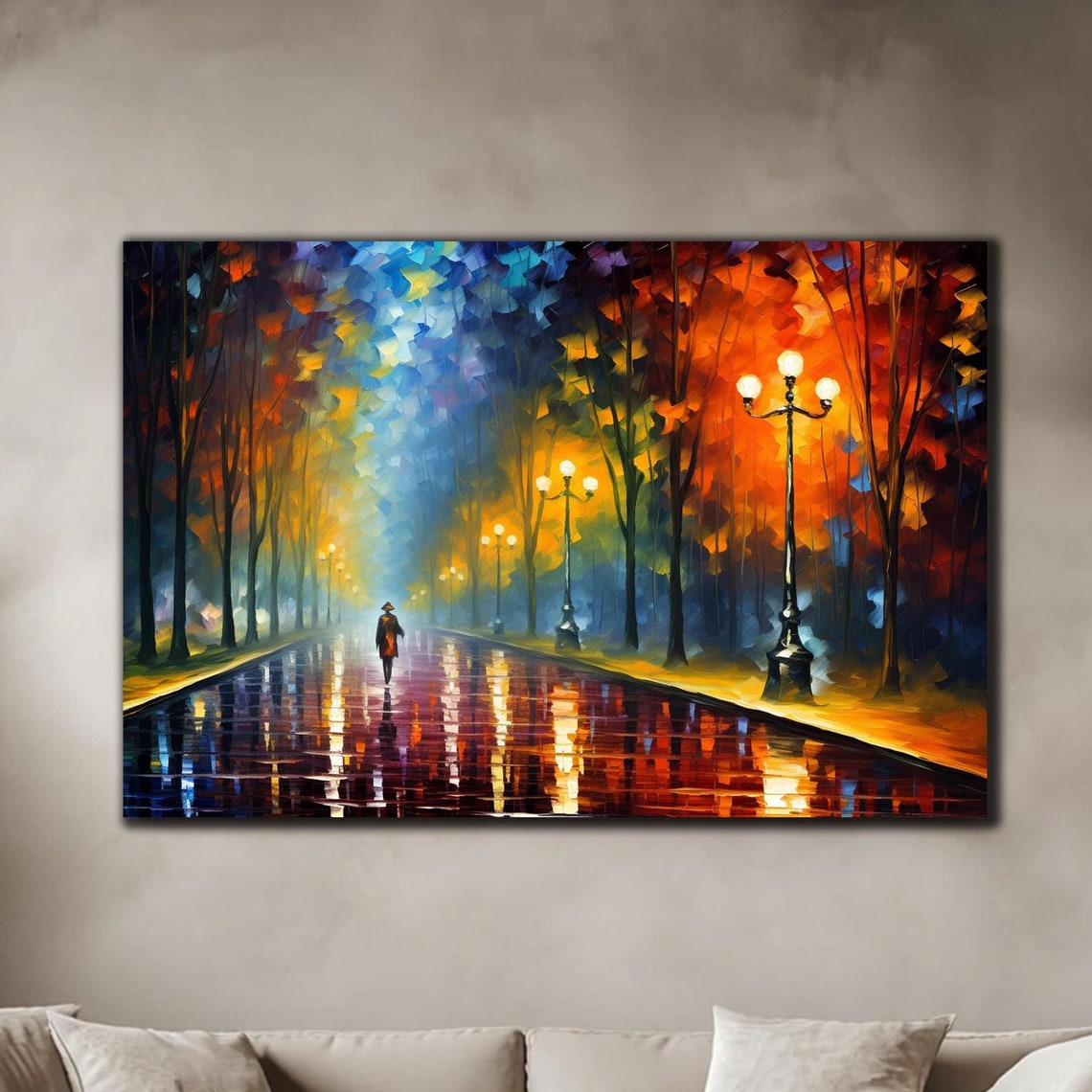 Oil Painting Landscape Glass Wall Art Oil Painting Glass Glass Print Art Street Painting Glass Art Colorful Street Lamps Art Landscape