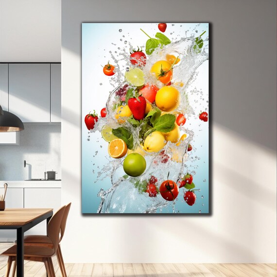 Tempered Glass Wall Art Abstract Wall Art Large Wall Glass Art Extra Large Wall Art Fruits Wall Art Splashing Fruit On Water Fresh Fruit