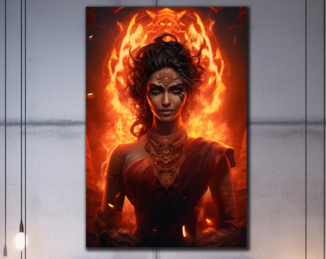 Fire Goddess Shakti Divine Feminine Flames Indian Mythology Art Poster