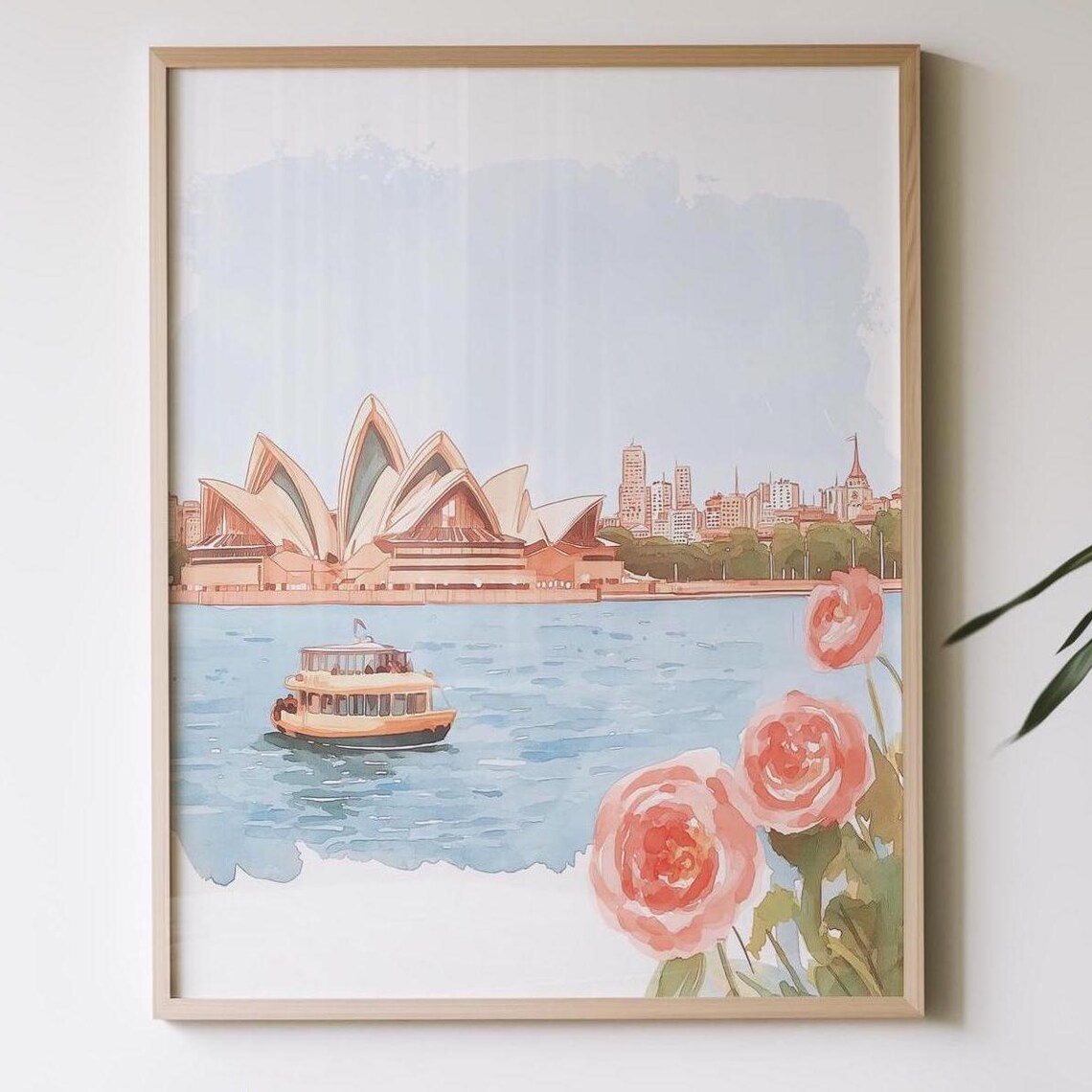 Sydney Opera House Watercolor Ferry Roses Australia Travel Poster