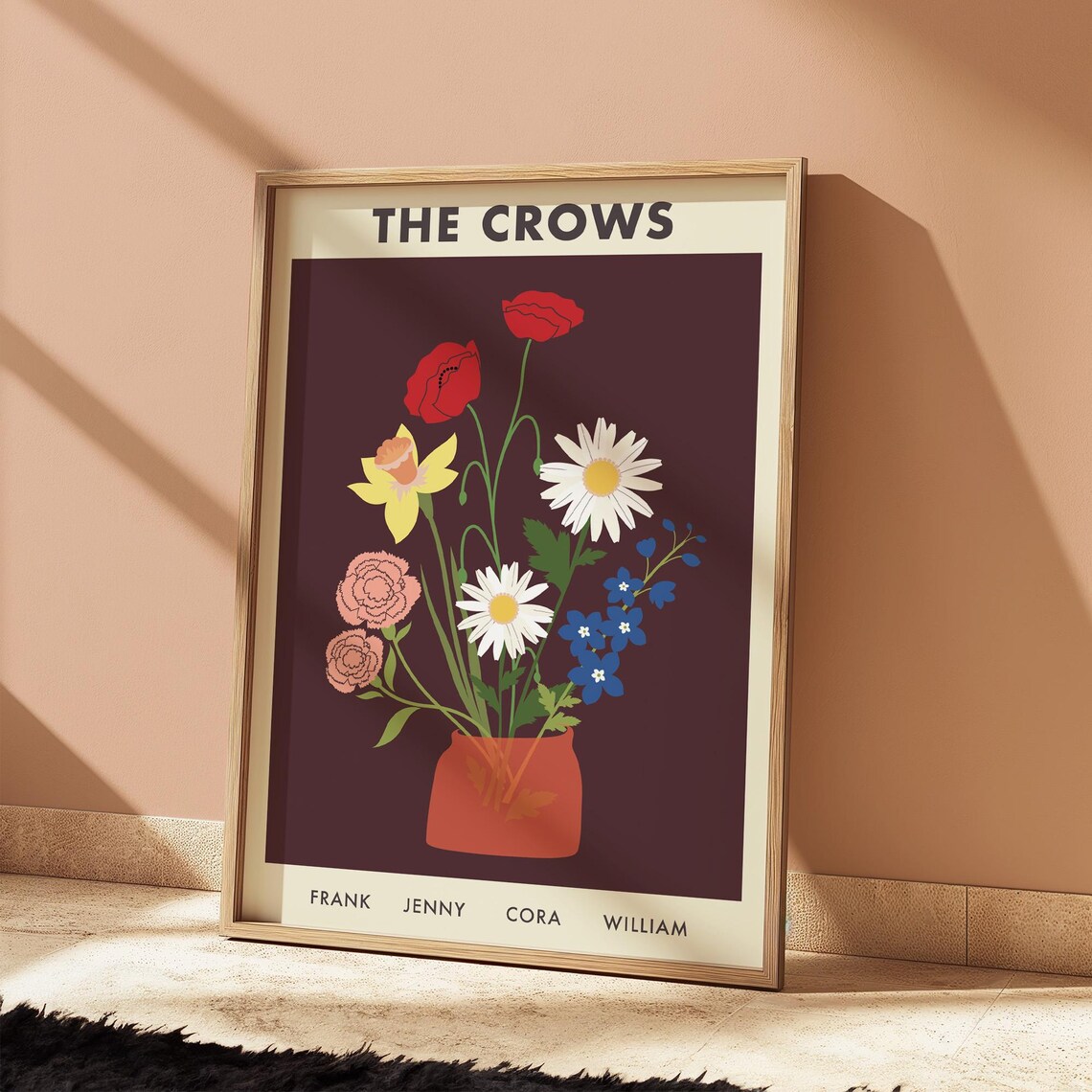 Personalized Birth Month Flower Bouquet Vase Family Art Print