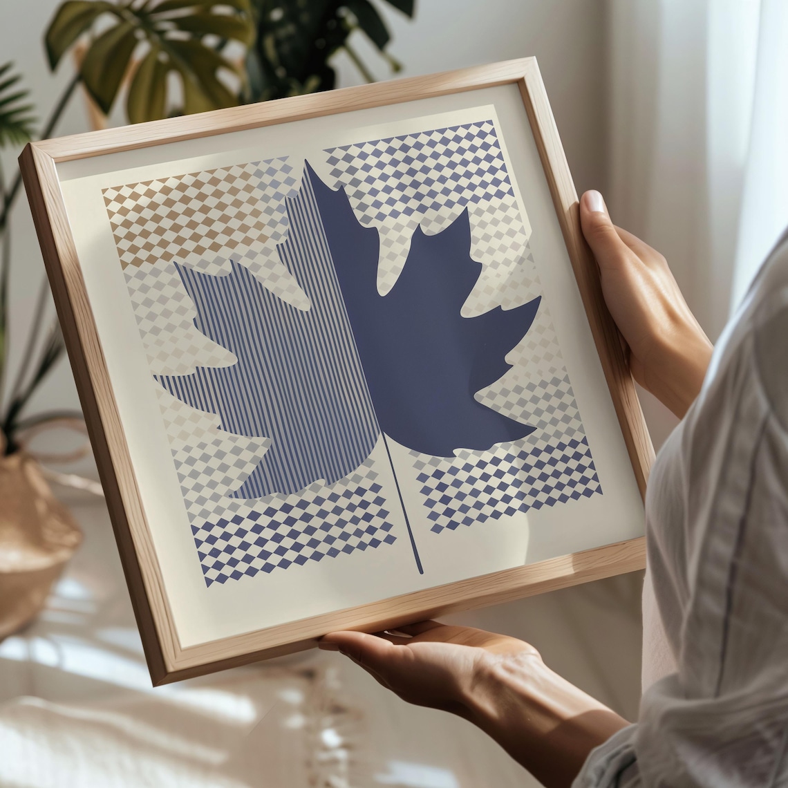 Blue Maple Leaf, Mid-Century Modern Geometric Art Print