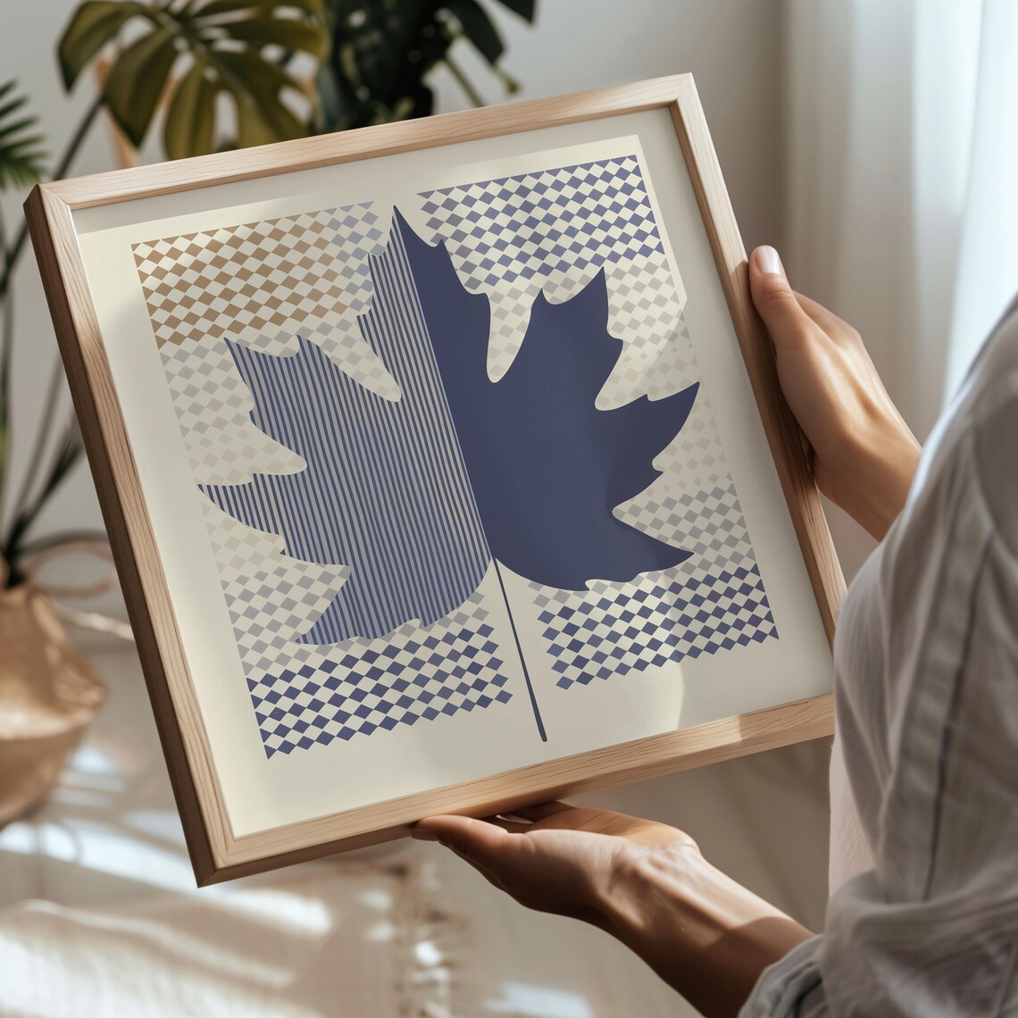 Blue Maple Leaf, Mid Century Modern Geometric