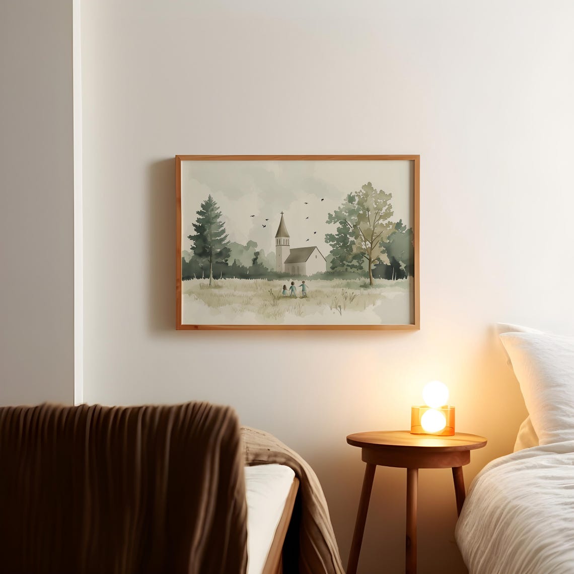 Country Church Meadow Watercolor Spring Landscape Children Art Print - Image 3