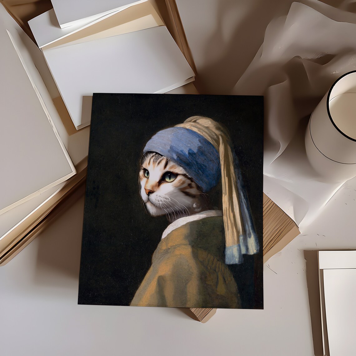 Funny Cat Portrait Vintage Parody Art Humorous Tabby Kitten Art Poster - Image 2
