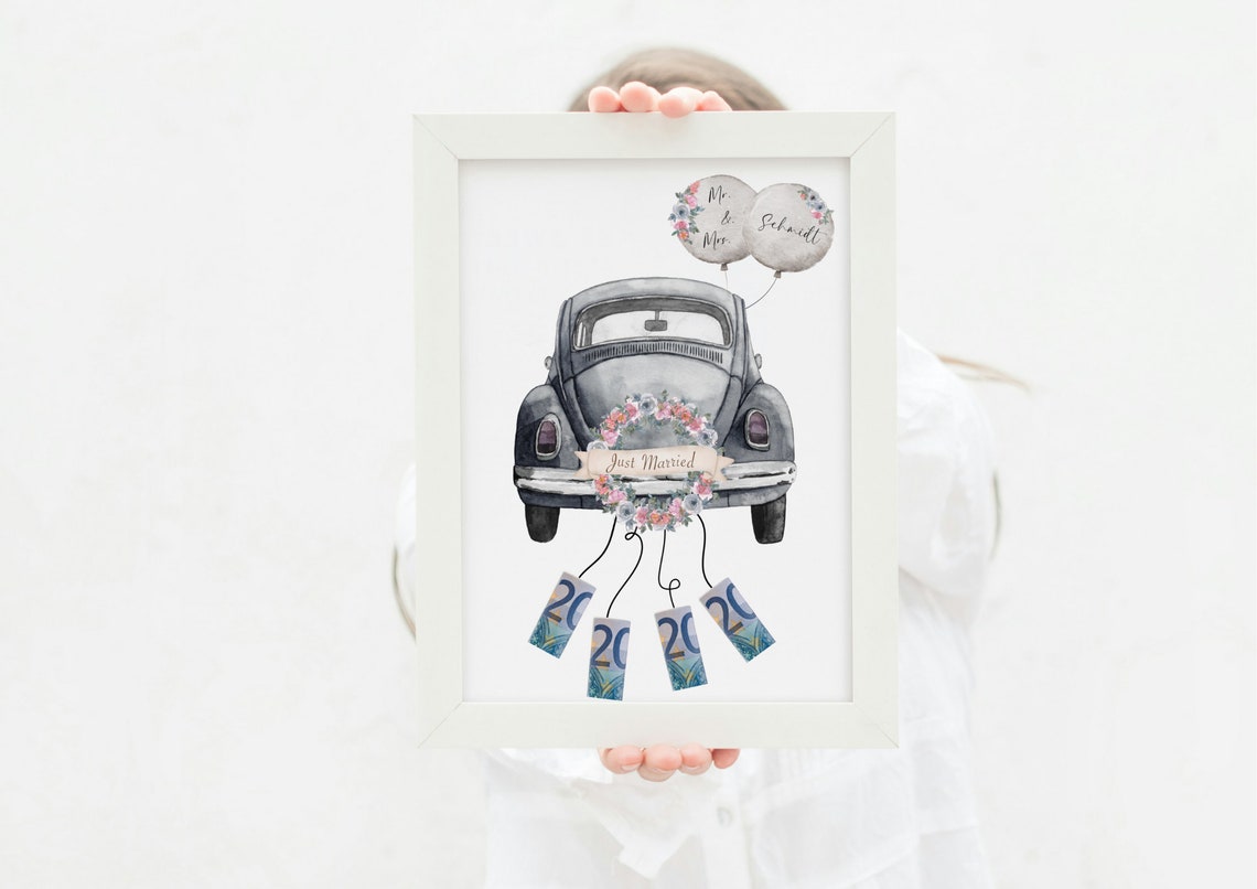 Just Married Classic Wedding Car Money Gift Idea Printable Poster - Image 3