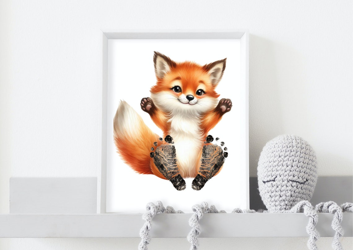 Adorable Red Fox With Baby Footprint Nursery Keepsake Poster - Image 4