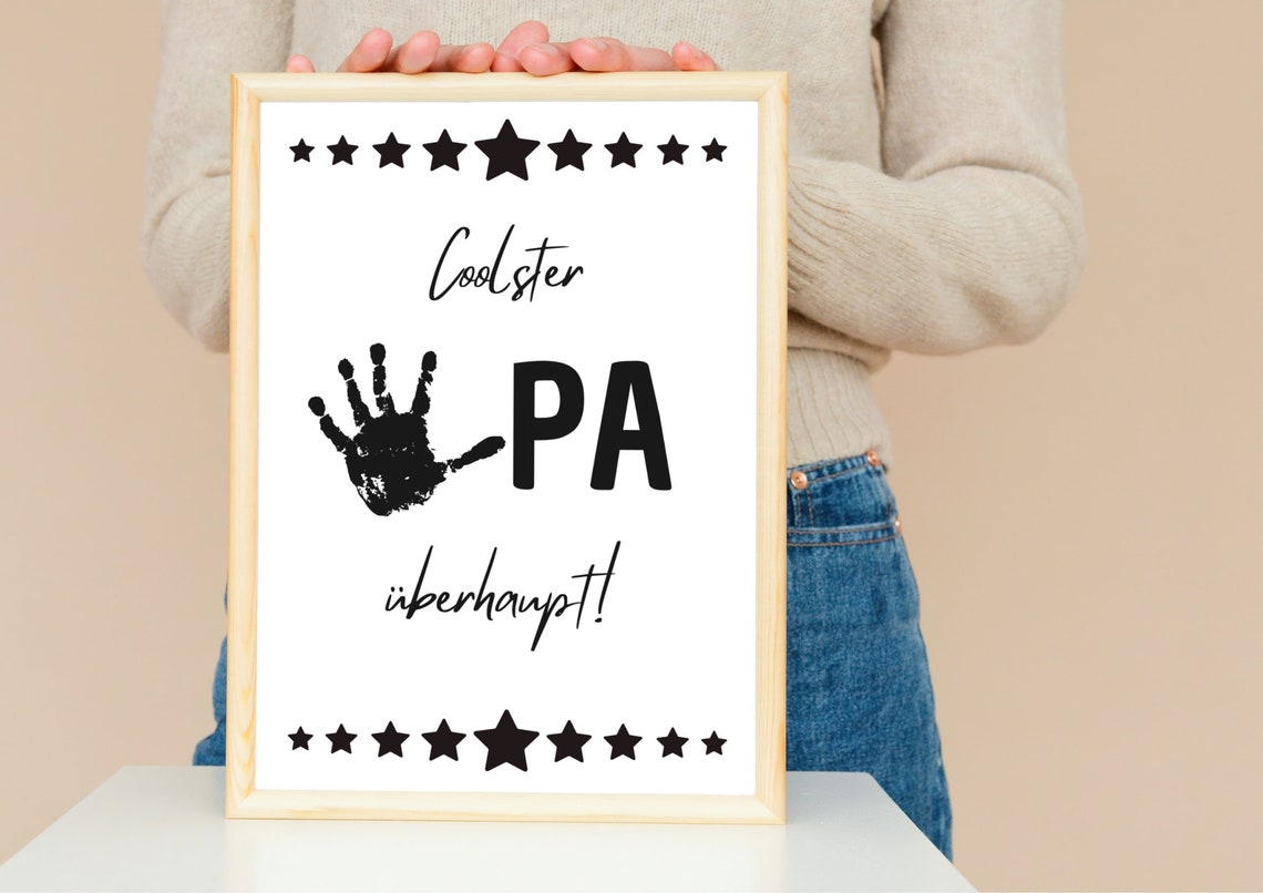Coolest Grandpa Ever Handprint Star Funny Gift Quote Art Poster - Image 3