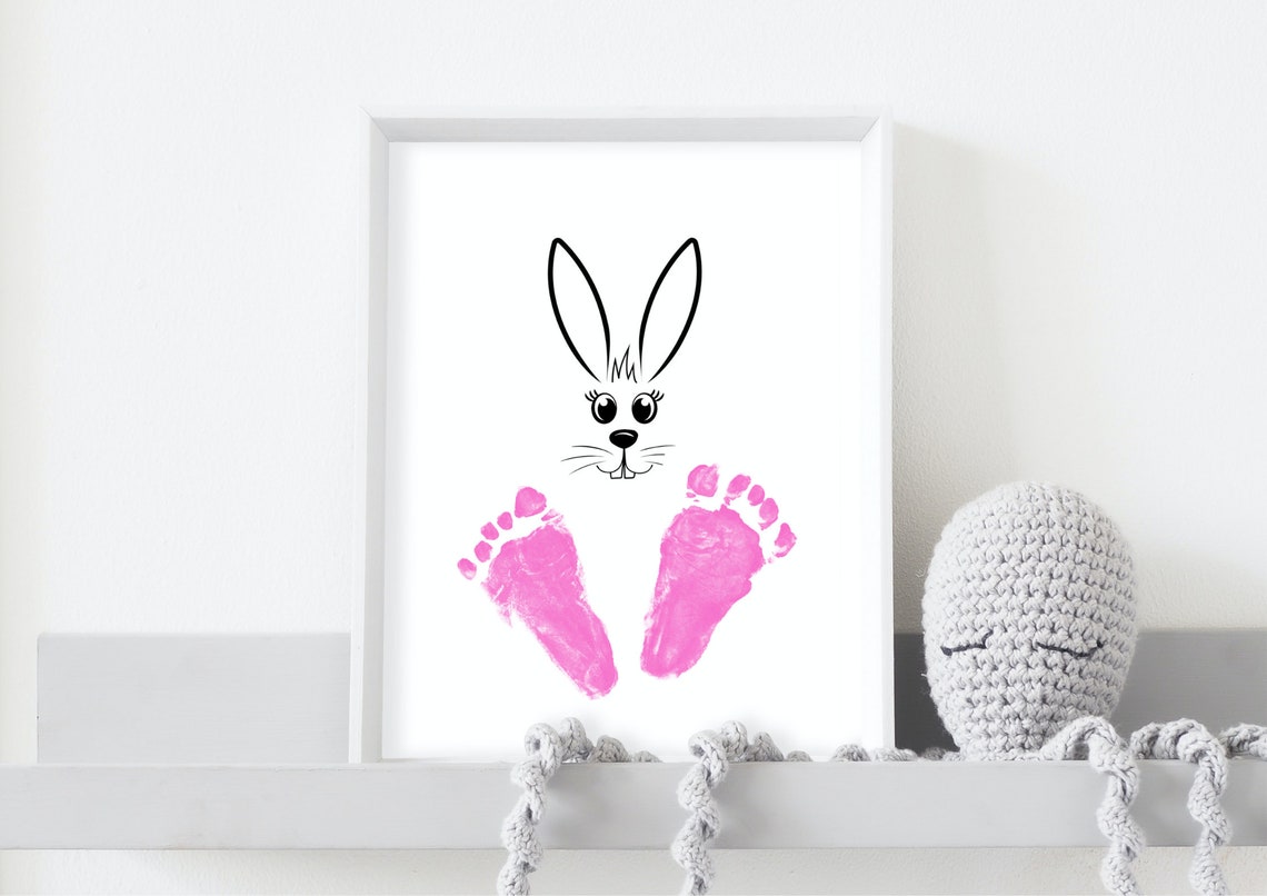 Simple Bunny Face Footprint Baby Nursery Minimalist Art Poster - Image 4