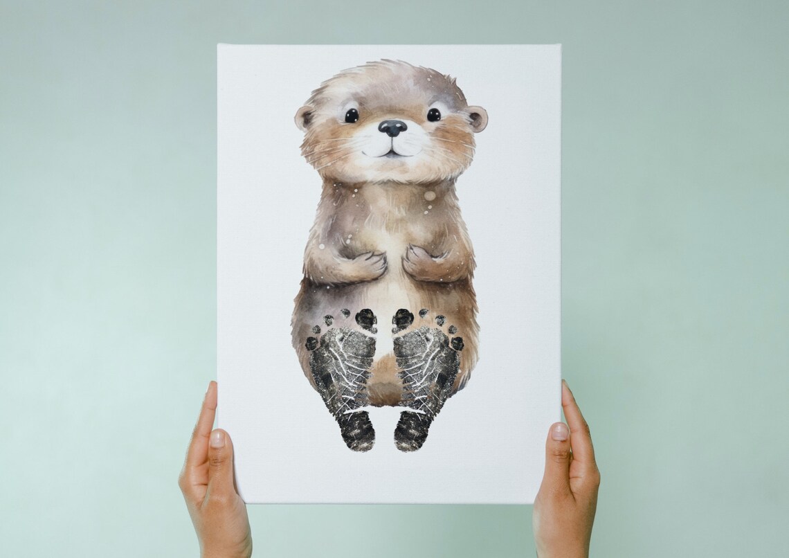 Baby Footprint Otter Prints Nursery Art Print - Image 4