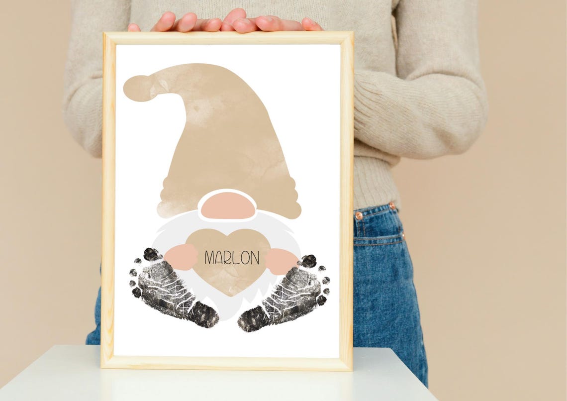 Personalized Christmas Gnome With Heart Name Footprint Poster - Image 3