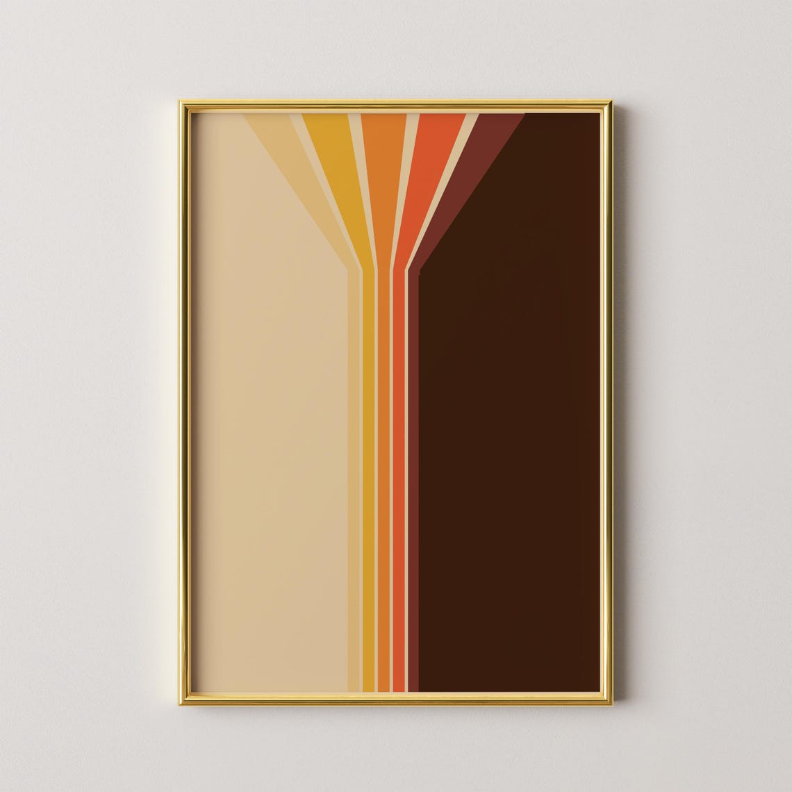 70s Retro Sunburst Stripe Abstract Art Poster in Warm Orange Tones