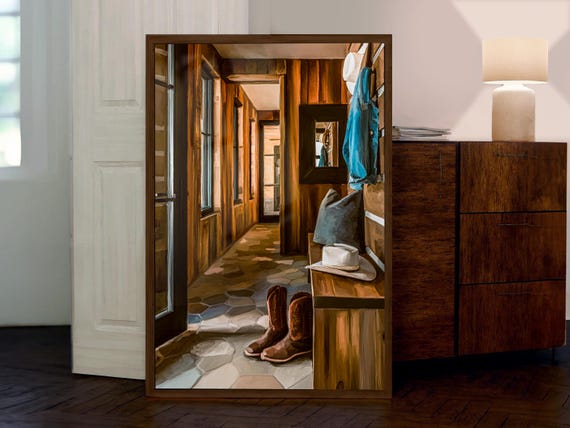 Western Cowboy Boots Art Print, Rustic Cabin Decor