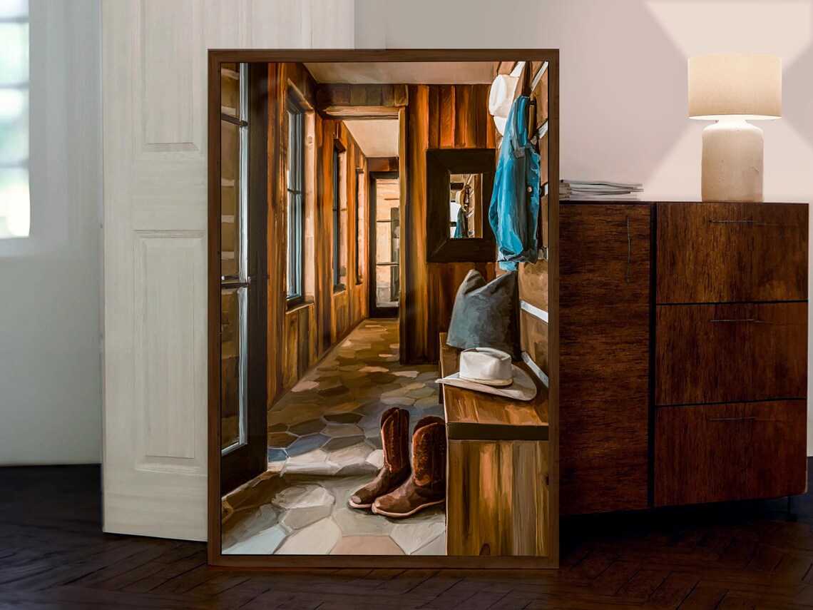 Western Cowboy Boots Art Print, Rustic Cabin Decor