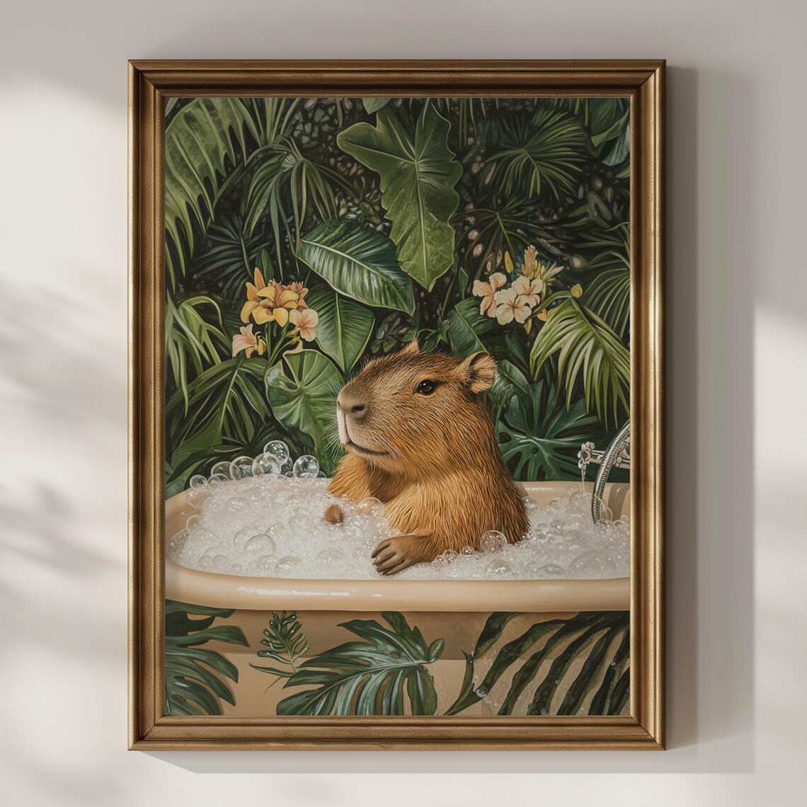 Vintage Capybara in Bathtub Bathroom Art Print