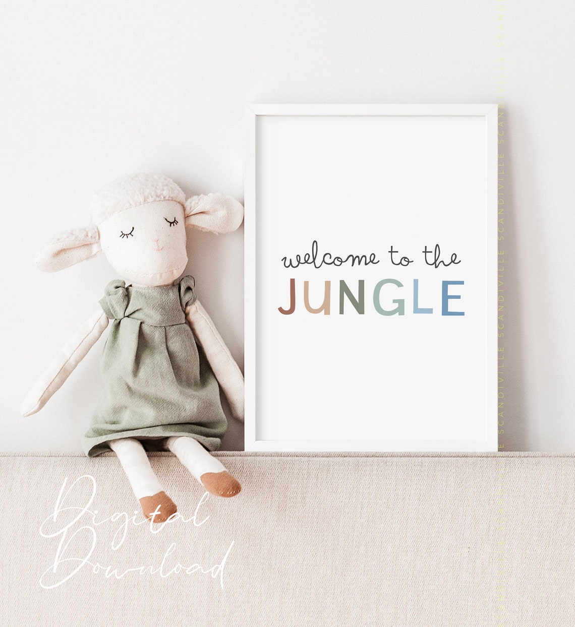 Welcome To The Jungle Script Typography Nursery Kids Room Poster