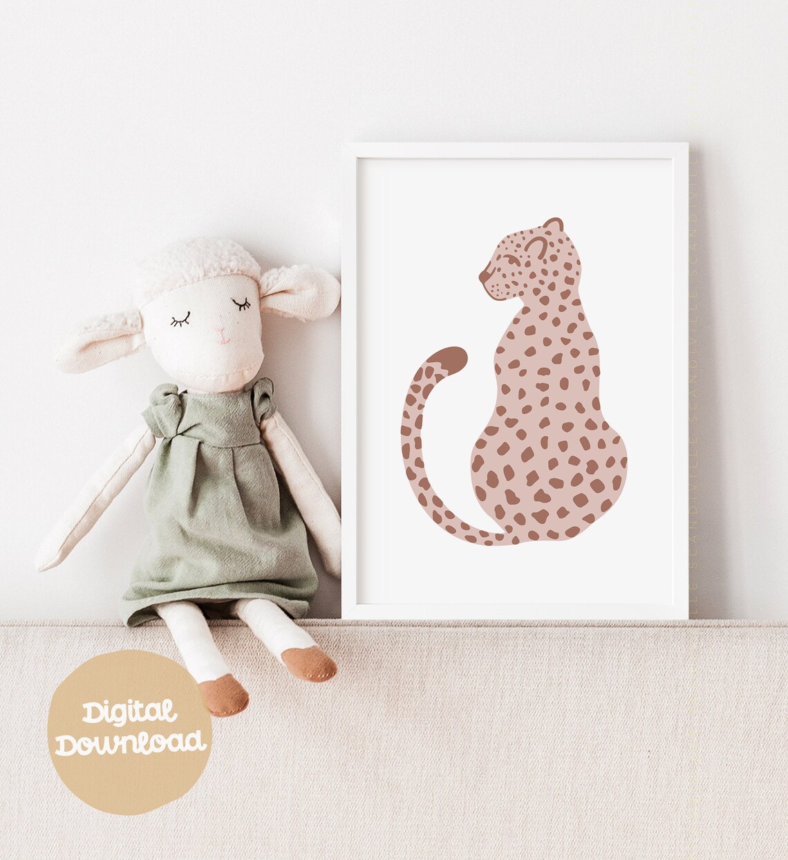 Blush Pink Leopard Nursery Safari Animal Wall Decor Art Poster - Image 2