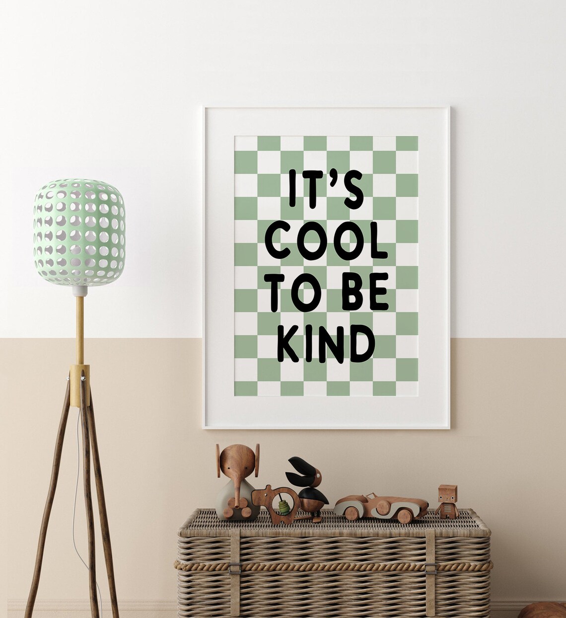 Its Cool To Be Kind Quote Kids Room Green Checkerboard Poster - Image 4