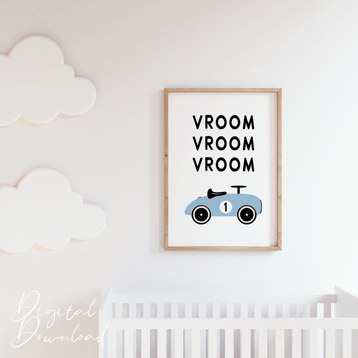 Vroom Vroom Race Car Blue Nursery Boys Room Automotive Poster - Image 2