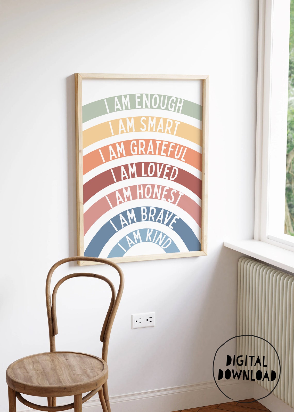 Daily I Am Enough Rainbow Affirmation Poster For Kids Room Decor - Image 4