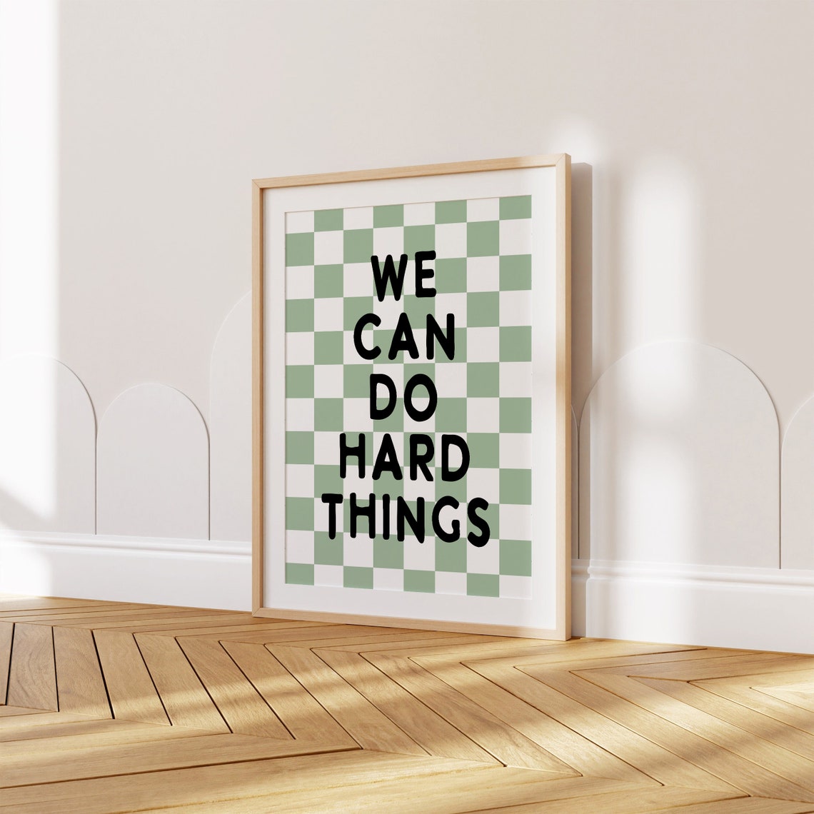 We Can Do Hard Things Bold Quote Green Checkerboard Kids Poster - Image 3